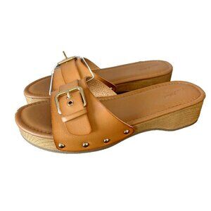 Universal Thread 70s Clogs Women 8 Block Low Heel Slip On Faux Leather Tan NEW